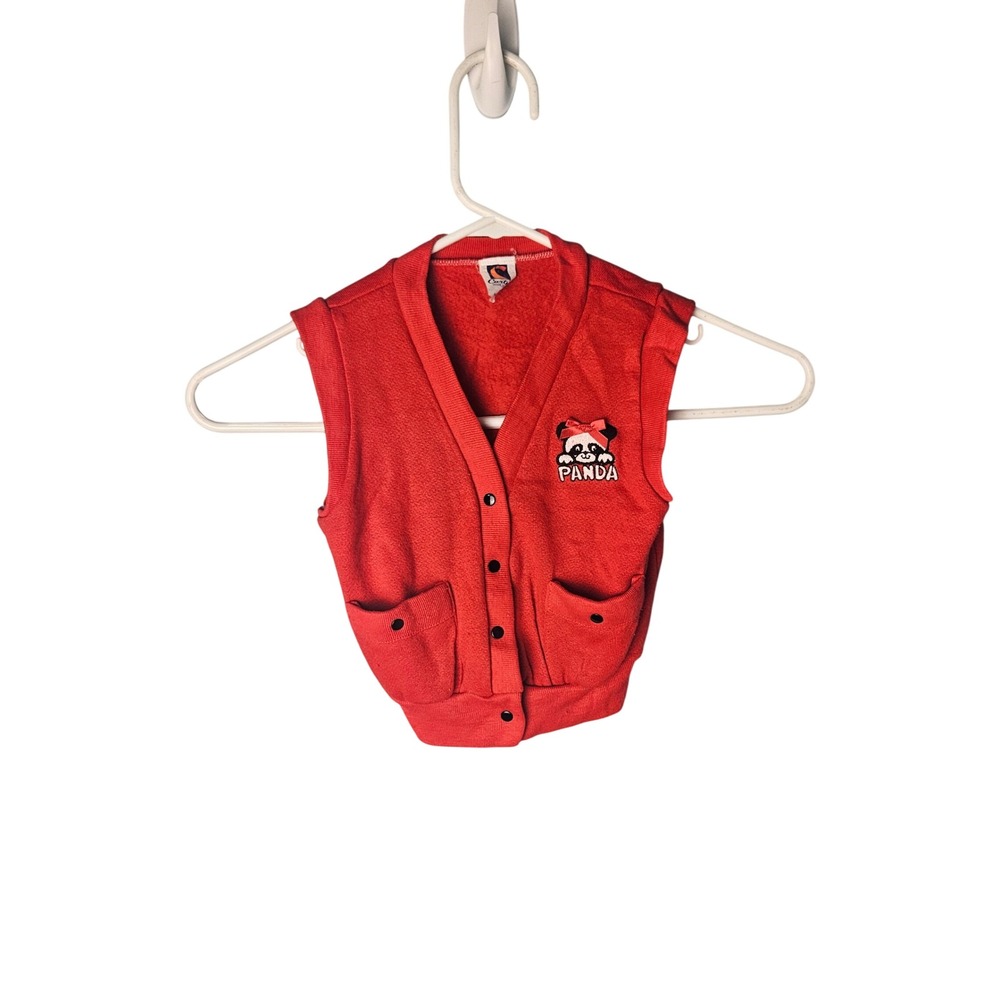Carter's Vintage Girls 3T Panda Embroidered Snap Button Red Vest